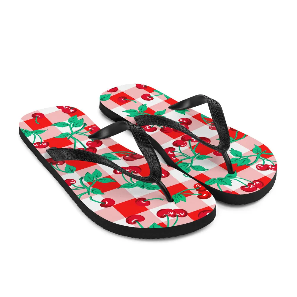 Amie Thong Flip-Flop Beach Sandals in Red Gingham Cherry Girl | Pinup Couture Relaxed