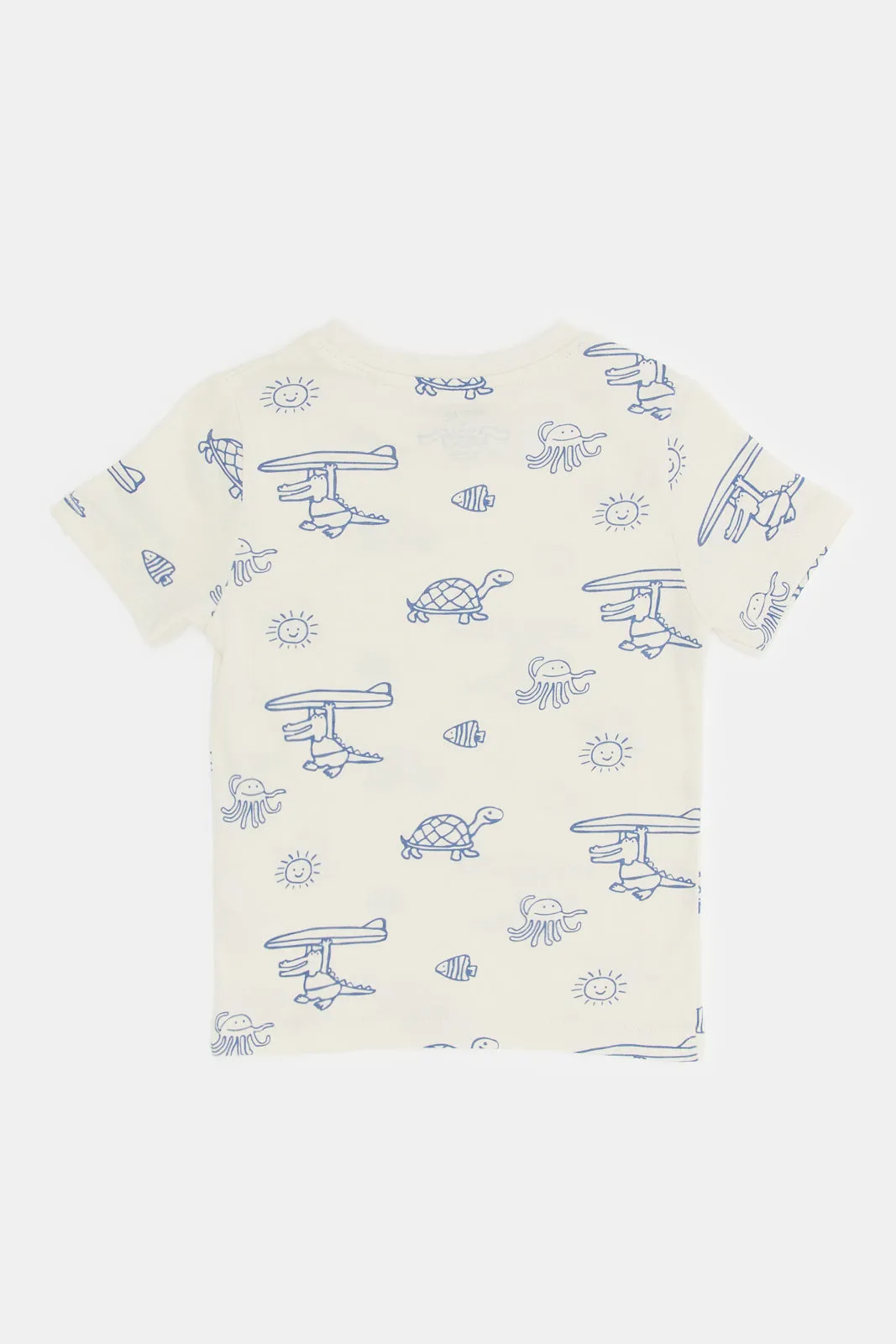 Baby Boys White Printed Turtle T-Shirt