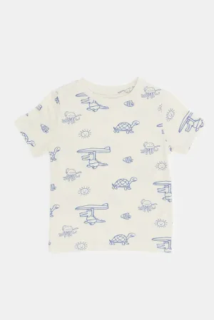 Baby Boys White Printed Turtle T-Shirt