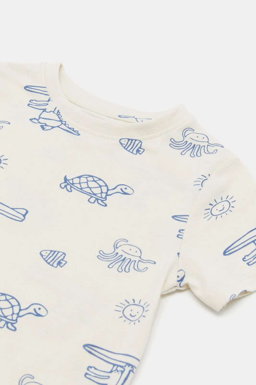 Baby Boys White Printed Turtle T-Shirt