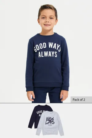 Boys Navy And Coral Sweatshirt Set (2 Piece)