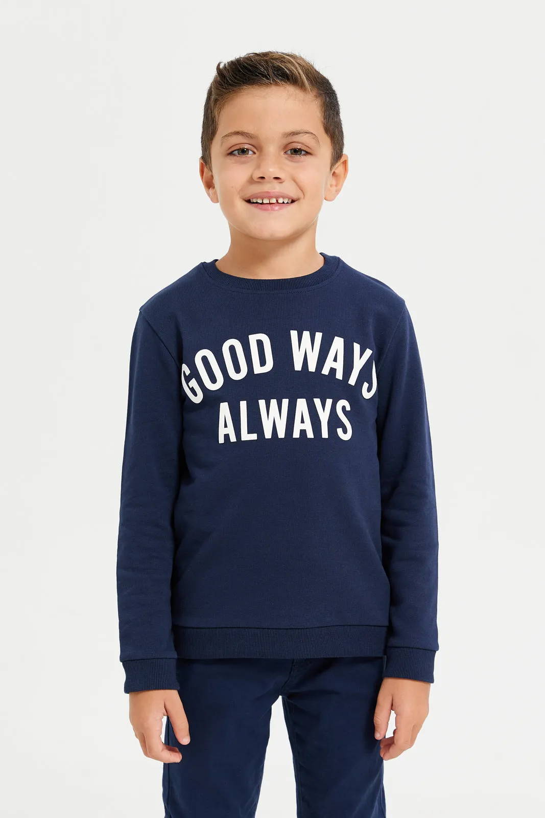 Boys Navy And Coral Sweatshirt Set (2 Piece)