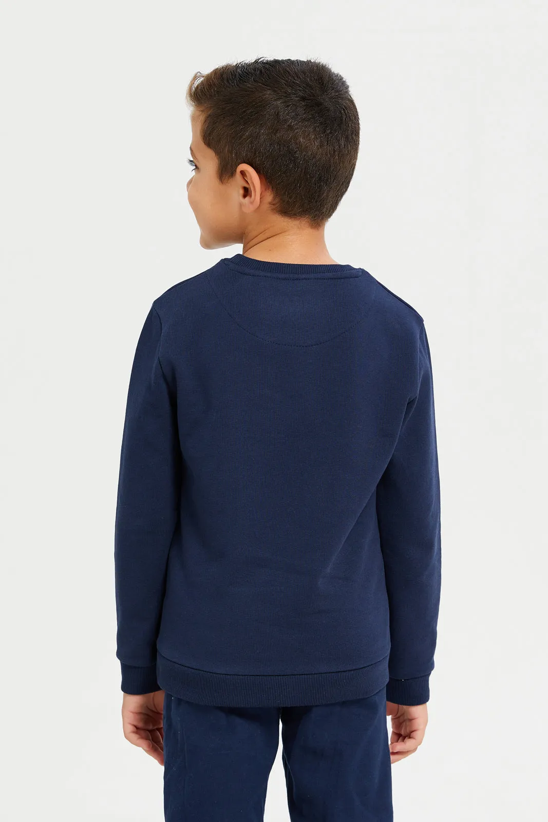 Boys Navy And Coral Sweatshirt Set (2 Piece)