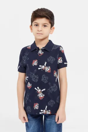 Boys Navy Paw Patrol Print Polo Shirt