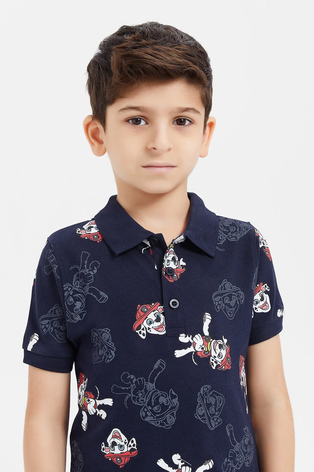 Boys Navy Paw Patrol Print Polo Shirt