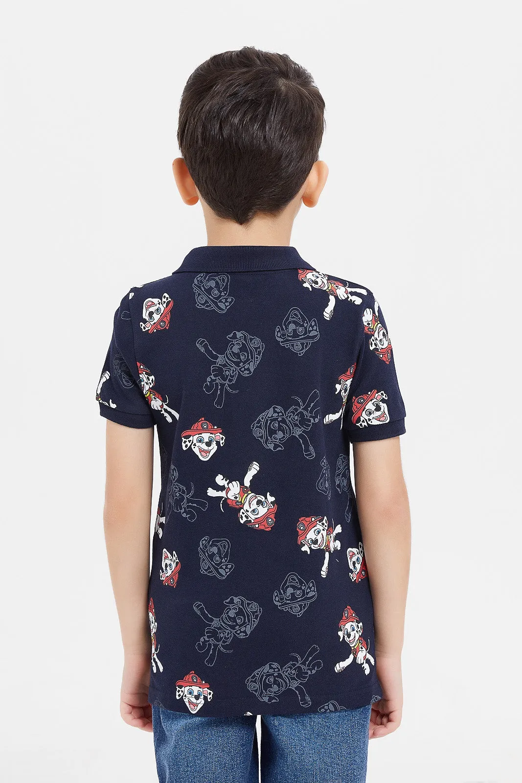 Boys Navy Paw Patrol Print Polo Shirt