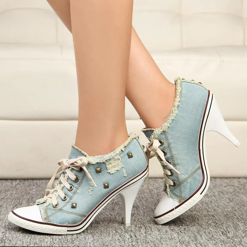 Casual Denim Washed Canvas Super High Heels