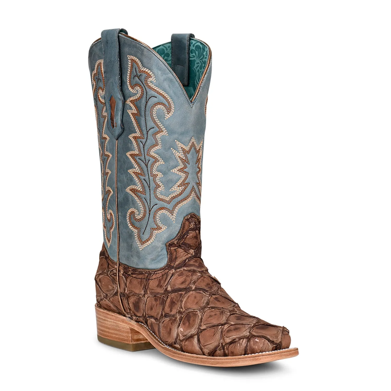 Corral Womens Pirarucu Cowboy Boots Leather Brown/Blue