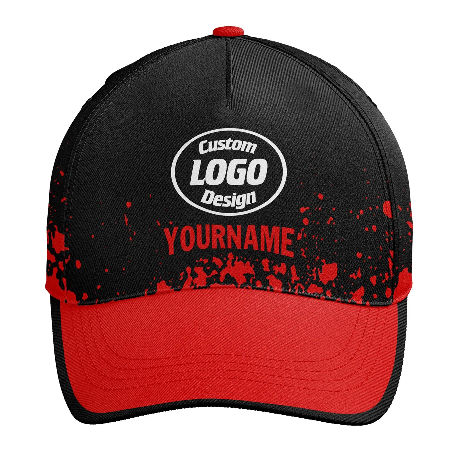 Custom Black Red Hat Sport Design Cap Stitched Adjustable Personalized YW061-D020231-2