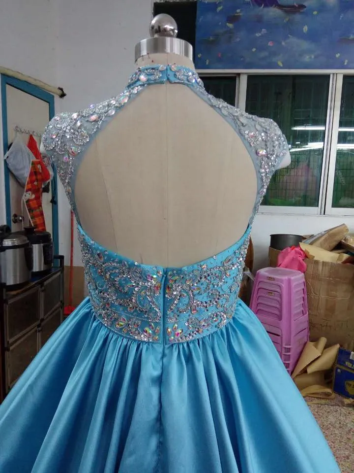 Custom Made Little Girl Halter Glitz Long Pageant Dress