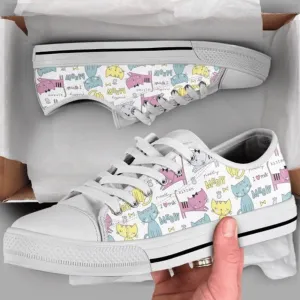 Cute Cat Low Top Shoes - Stylish And Sustainable Footwear, Cat Canvas Shoes