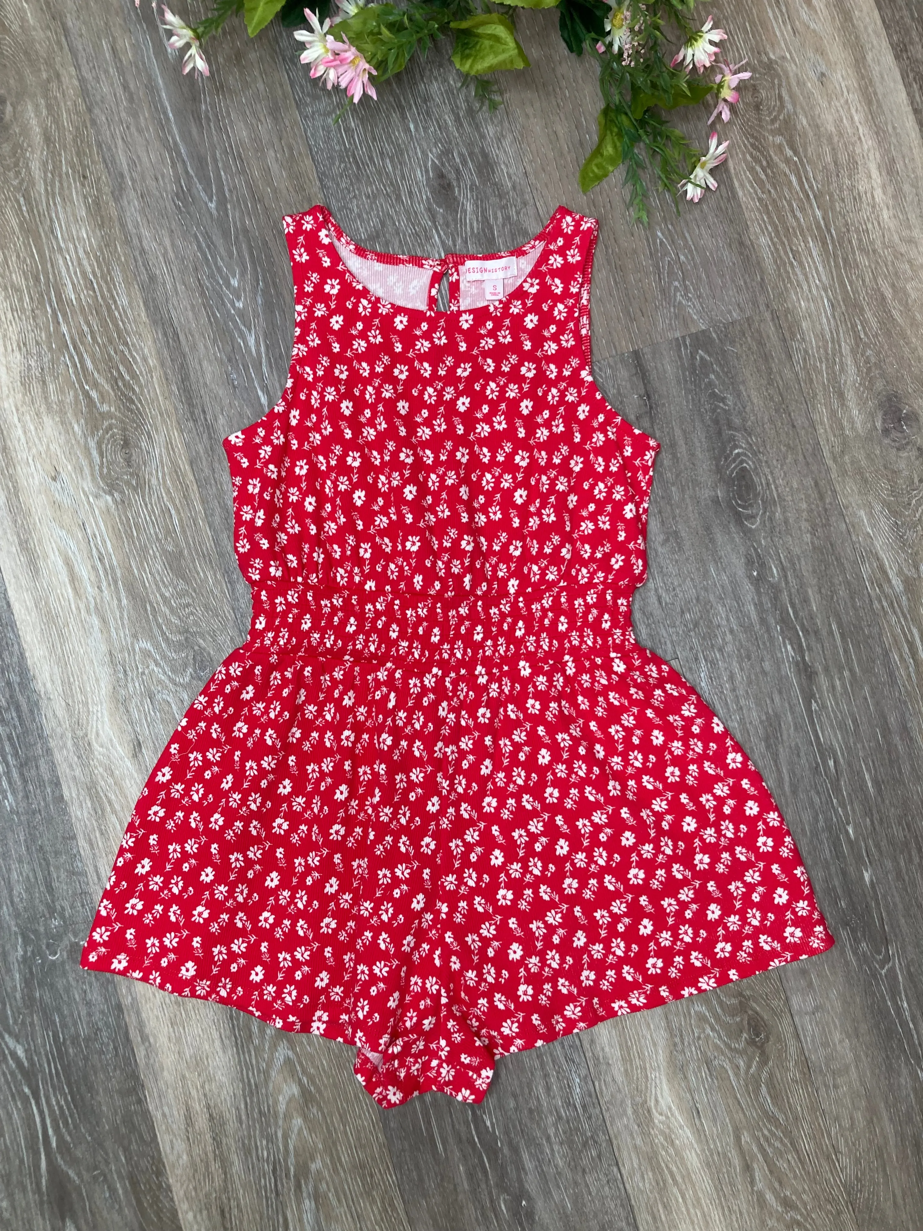 DHK Red Floral Short Romper