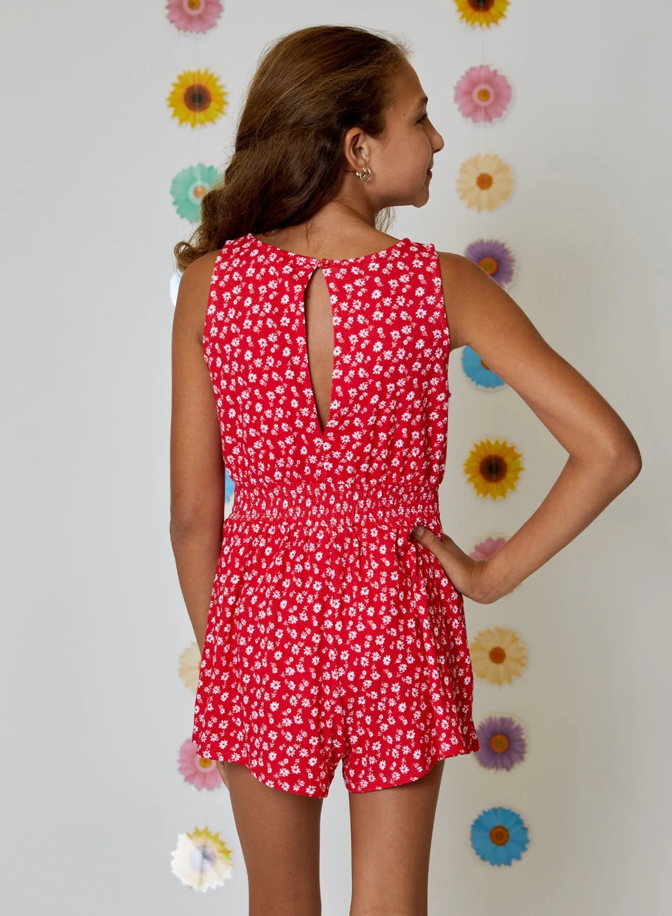 DHK Red Floral Short Romper