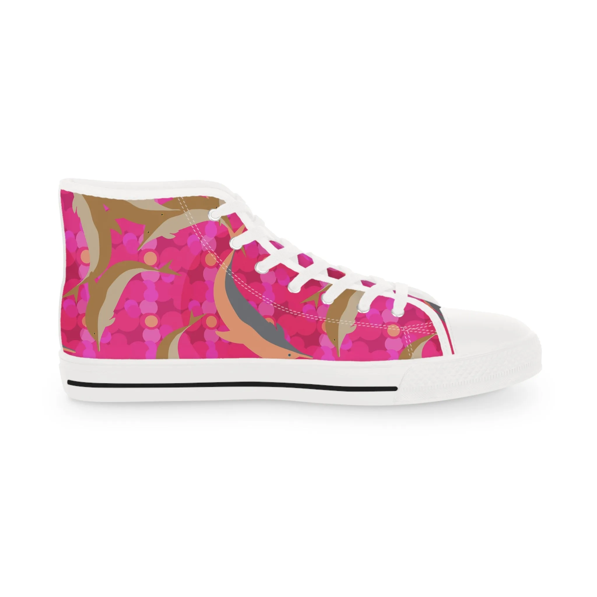 Dolphins Pink Background Men's High Top Sneakers