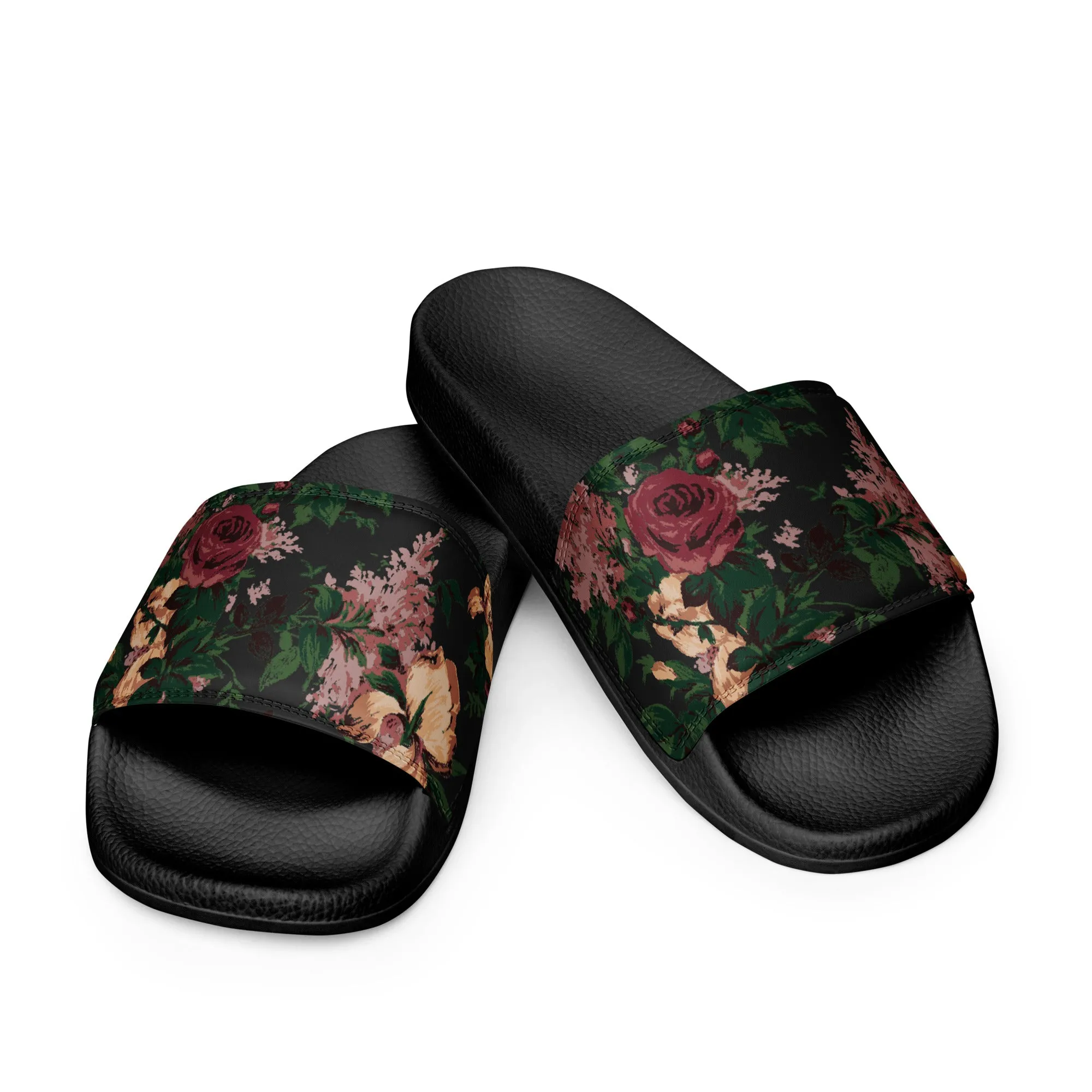 Elisa Dark Bella Roses Marshmallow Slides | Pinup Couture Relaxed