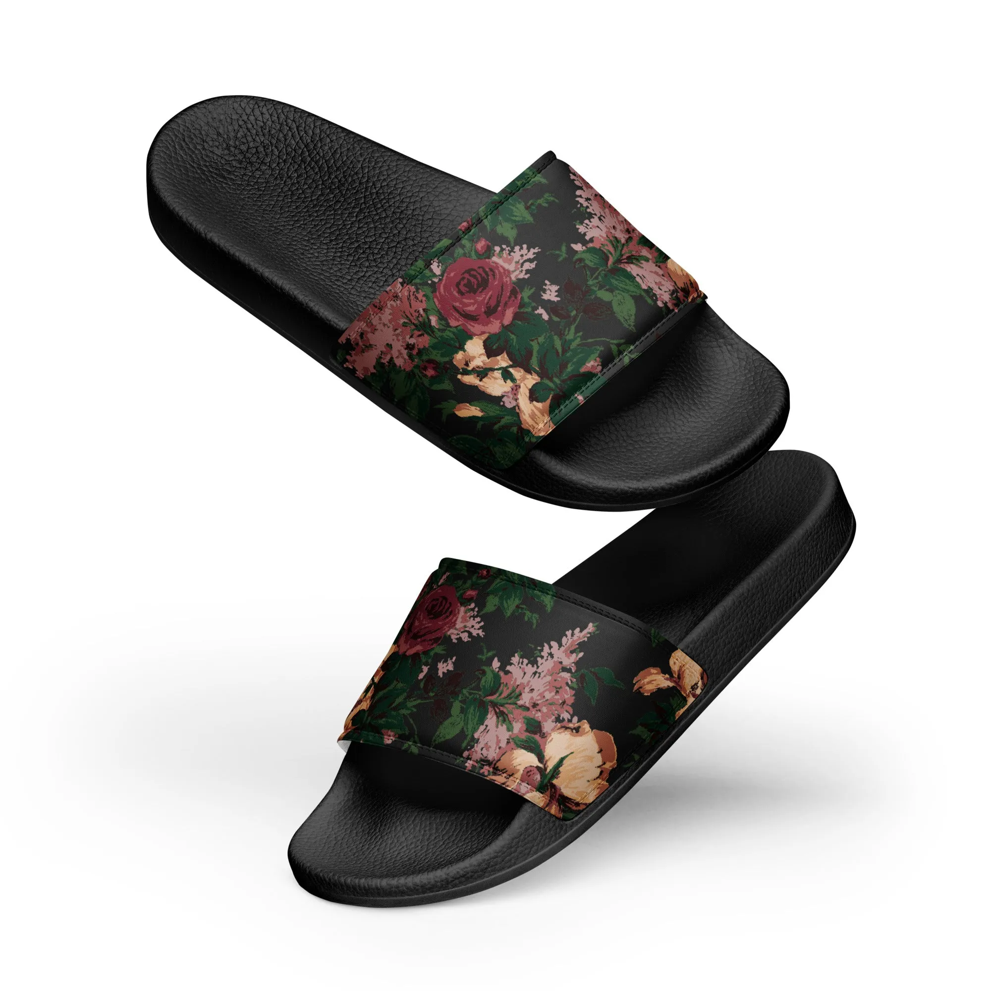 Elisa Dark Bella Roses Marshmallow Slides | Pinup Couture Relaxed