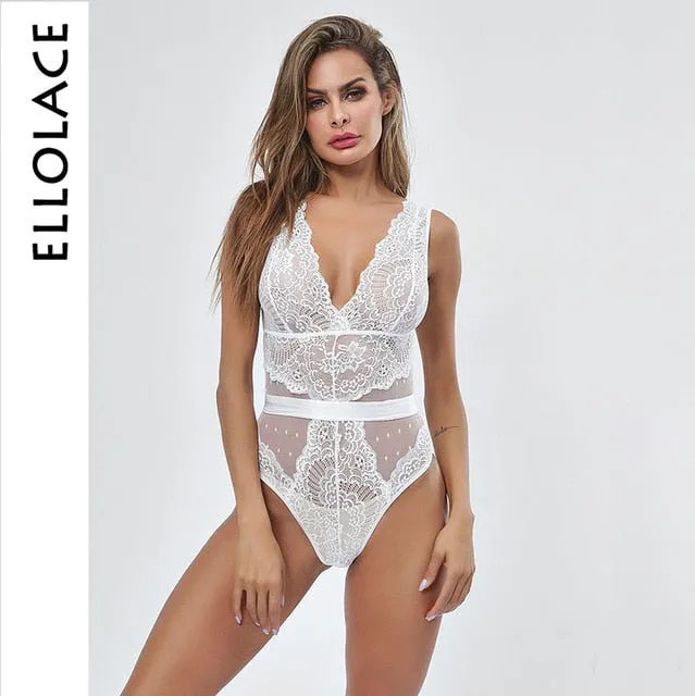 Ellolace V Neck Sexy Bodysuit