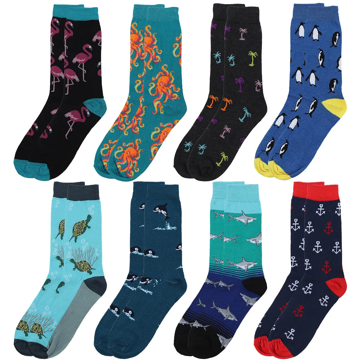 Falari Men 8 Pairs Colorful Novelty Crazy Combed Casual Dress Socks