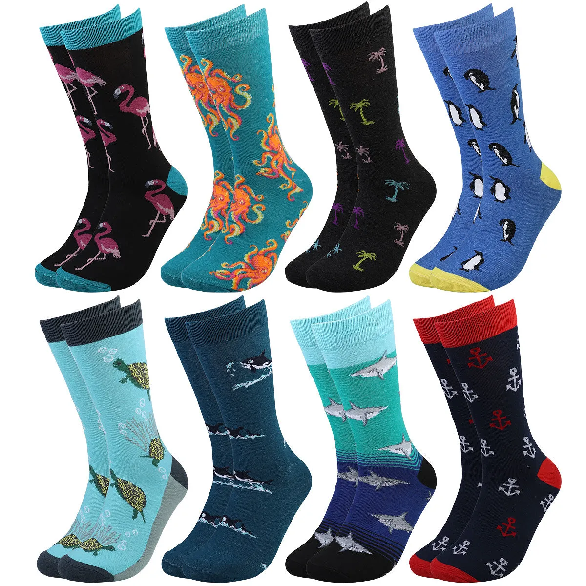 Falari Men 8 Pairs Colorful Novelty Crazy Combed Casual Dress Socks