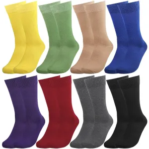 Falari Men 8 Pairs Colorful Solid Novelty Crazy Combed Casual Dress Socks 932