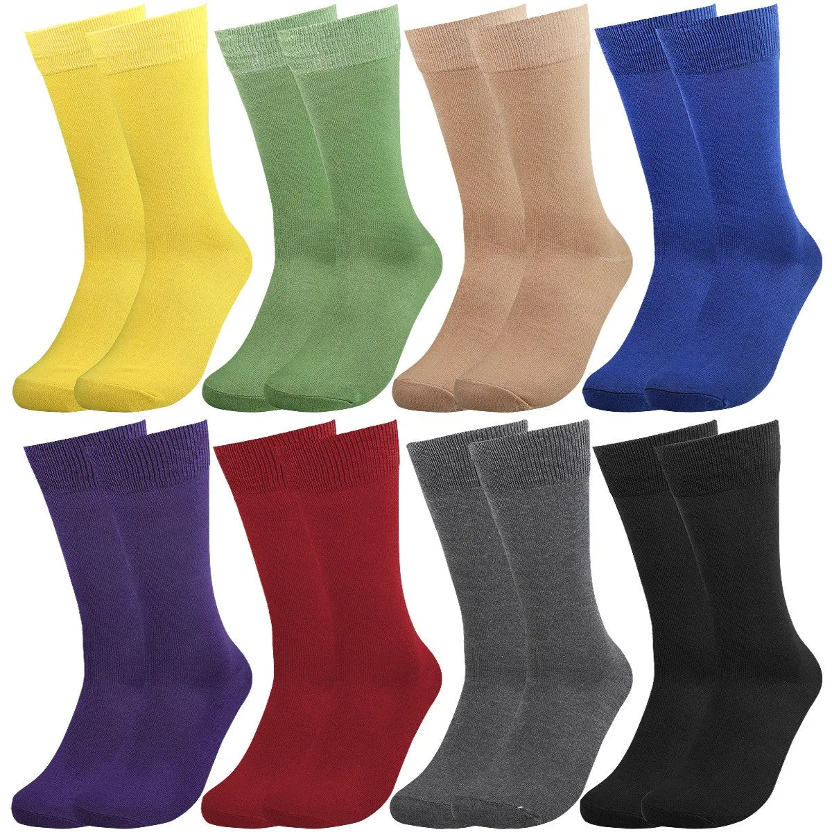 Falari Men 8 Pairs Colorful Solid Novelty Crazy Combed Casual Dress Socks 932