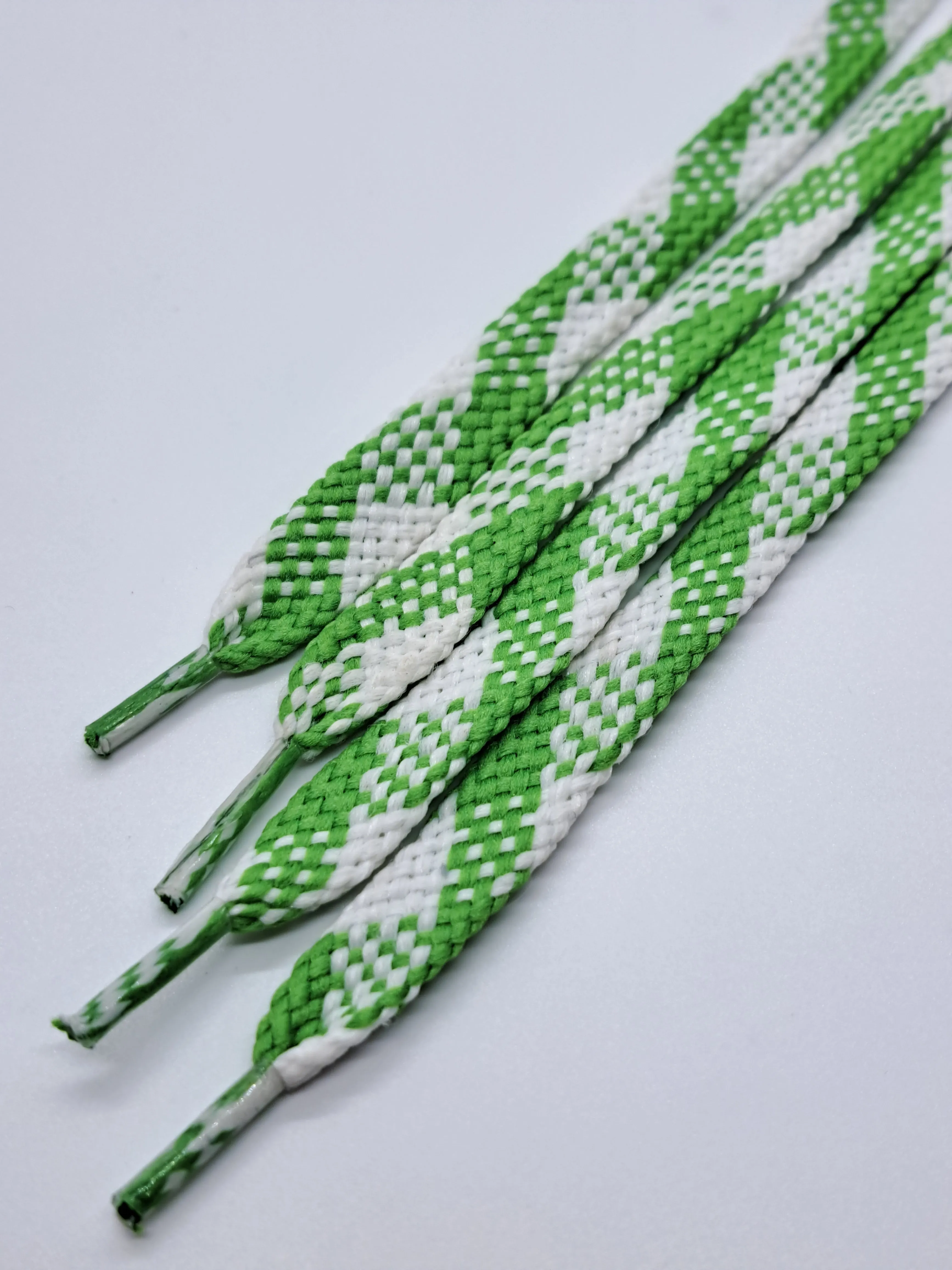 Flat Argyle Shoelaces - Lime Green and White