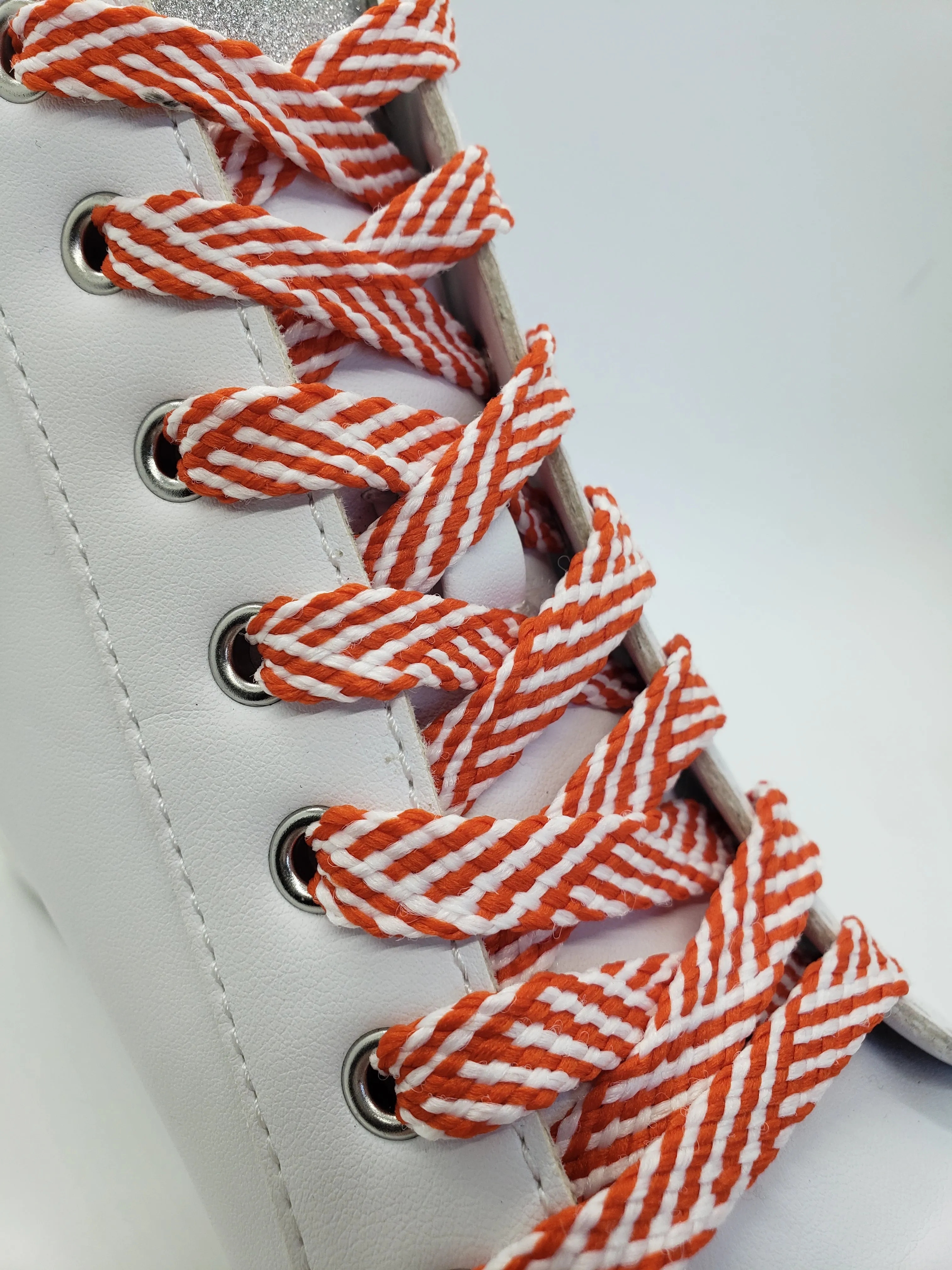 Flat Herringbone Shoelaces - Orange and White