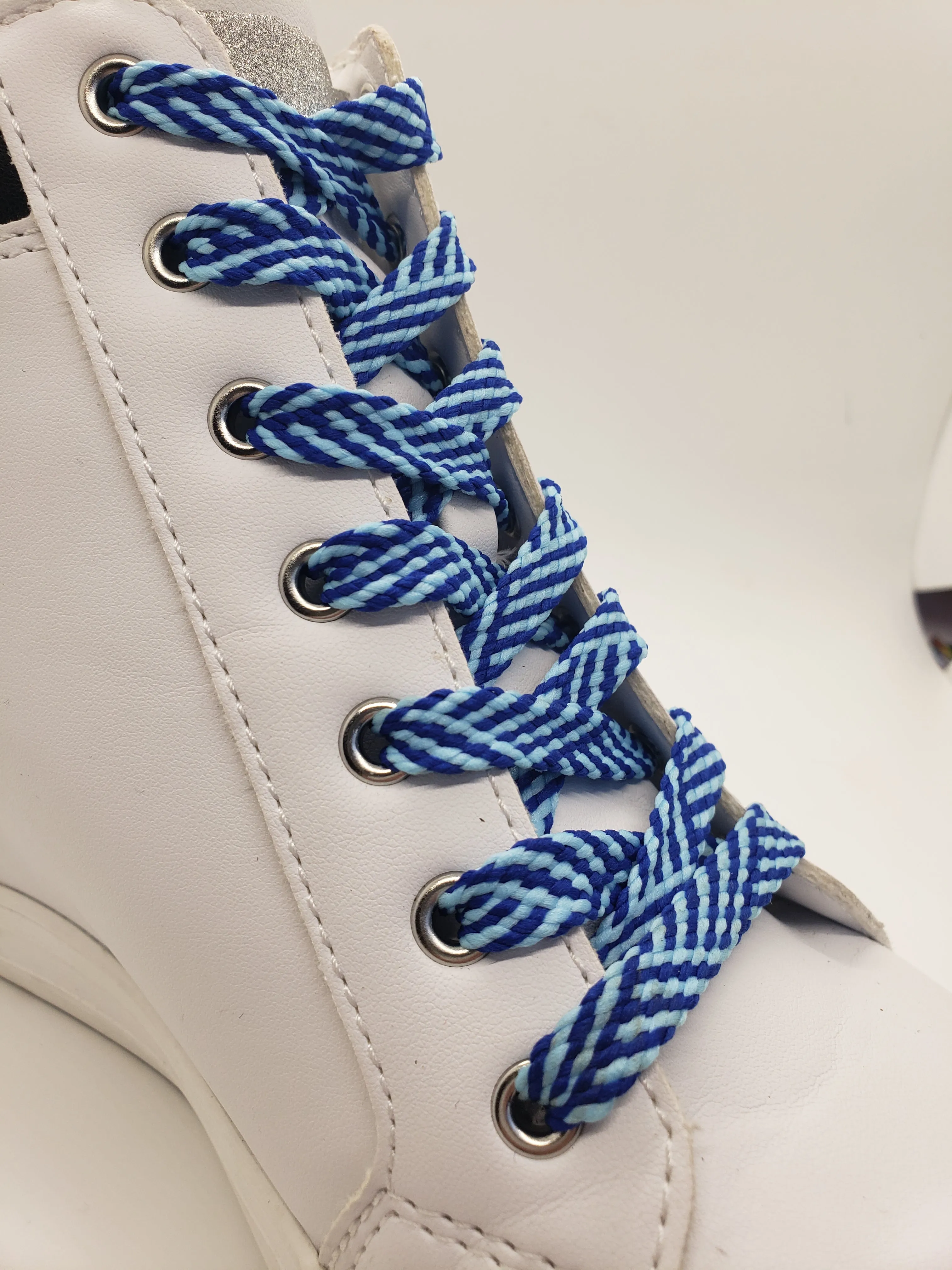 Flat Herringbone Shoelaces - Royal and Light Blue