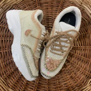 FUNKY N TRENDY tan peach with ivory color hand work sneakers for brides / bridesmaids/ rose gold sneakers / rose gold shoes