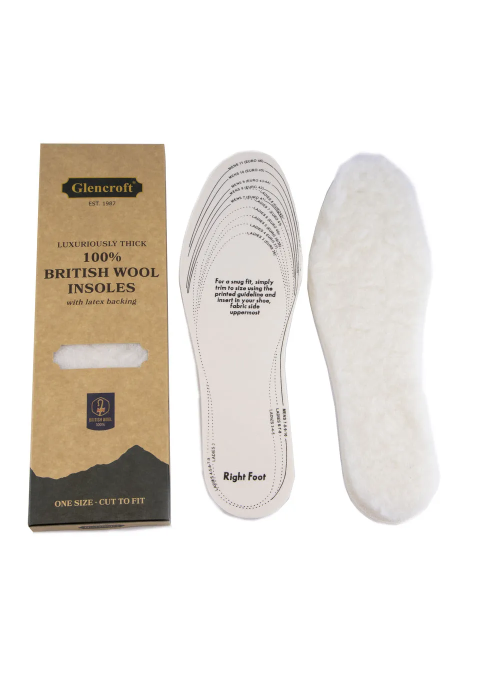 Glencroft Thick 100% British Wool Insoles - One Size