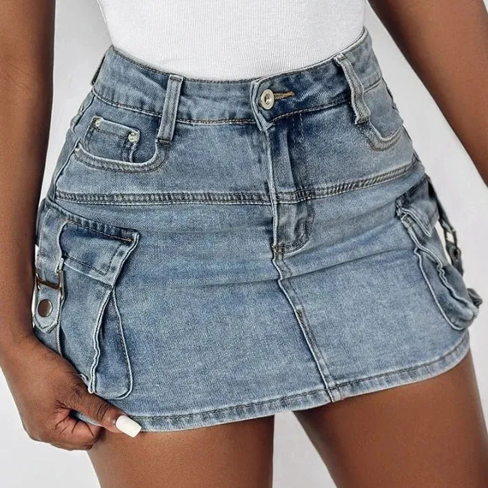 High Waist Plain Skinny Mini Denim Skirt