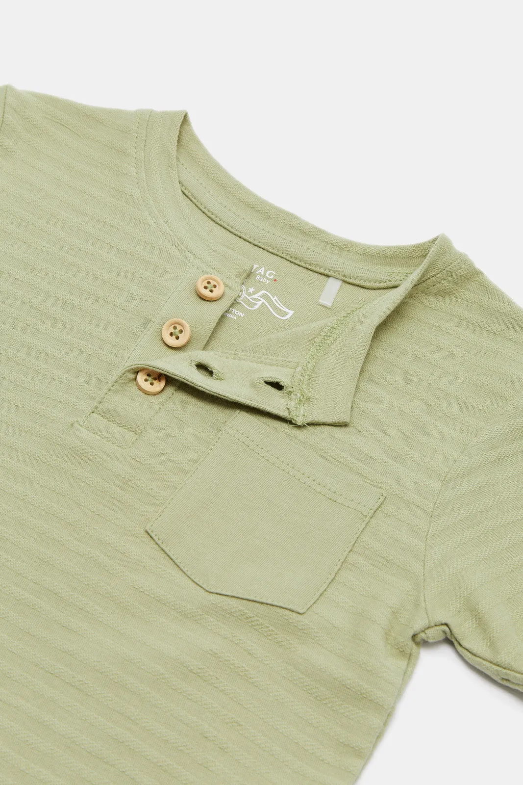 Infant Boys Olive Jacquard Henley T-Shirt