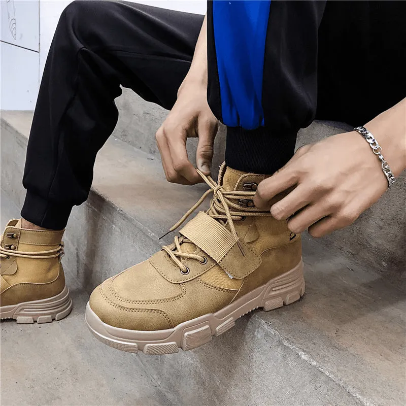 kkboxly kkboxly Men Microfiber Leather Cloth Splicing Trendy Tooling Shoes Ankle Boots