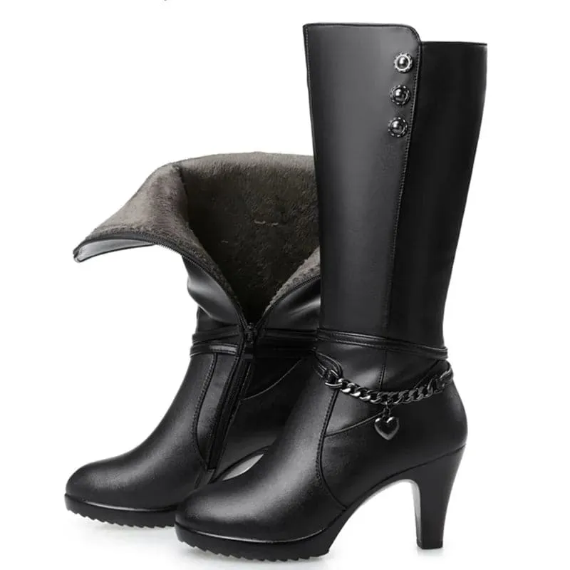 Leather High-Heel Winter Boots with Superior Quality Leather