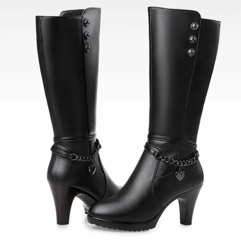 Leather High-Heel Winter Boots with Superior Quality Leather