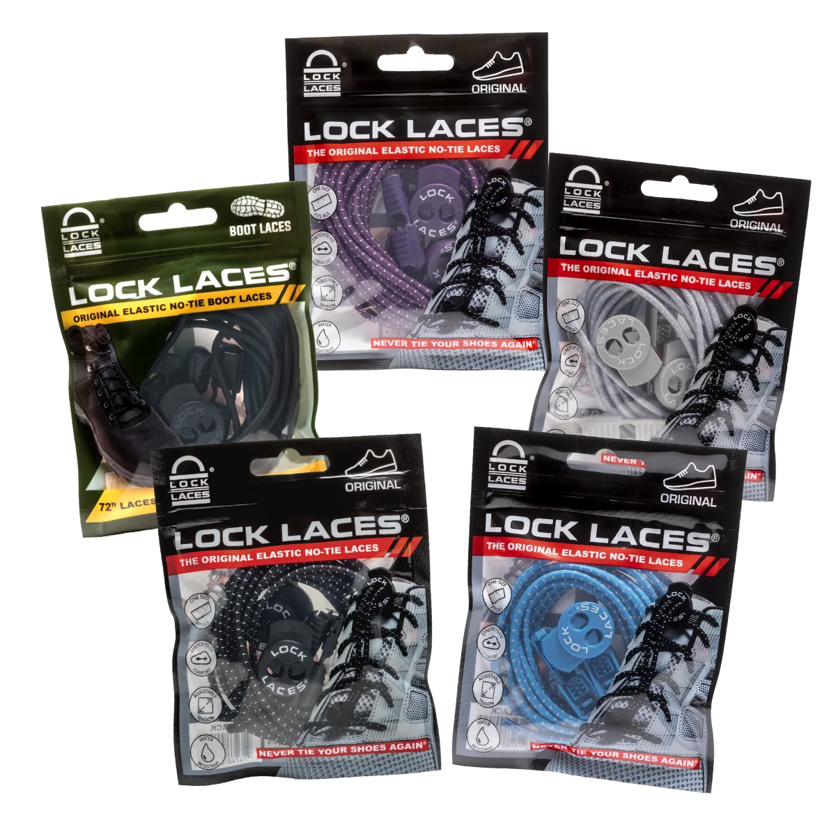 Lock Laces® Pick Your Own 5-Pack No-Tie Shoelaces