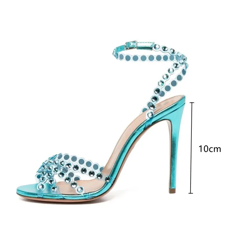 Luxury Rhinestones Sequined Women Sandals Sexy Narrow band Thin High heels Gladiator Sandals Fashion Summer Party Wedding Shoes