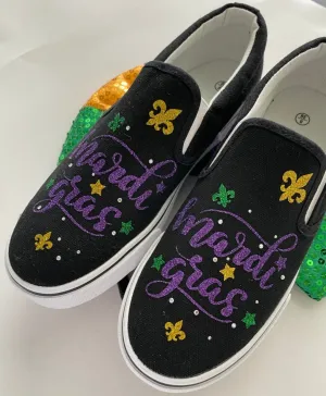 Mardi gras Rhinestone Sneakers/Mardi gras slip on shoes