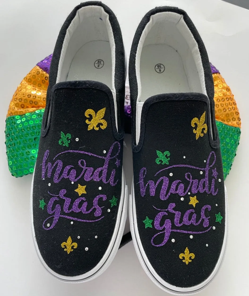 Mardi gras Rhinestone Sneakers/Mardi gras slip on shoes