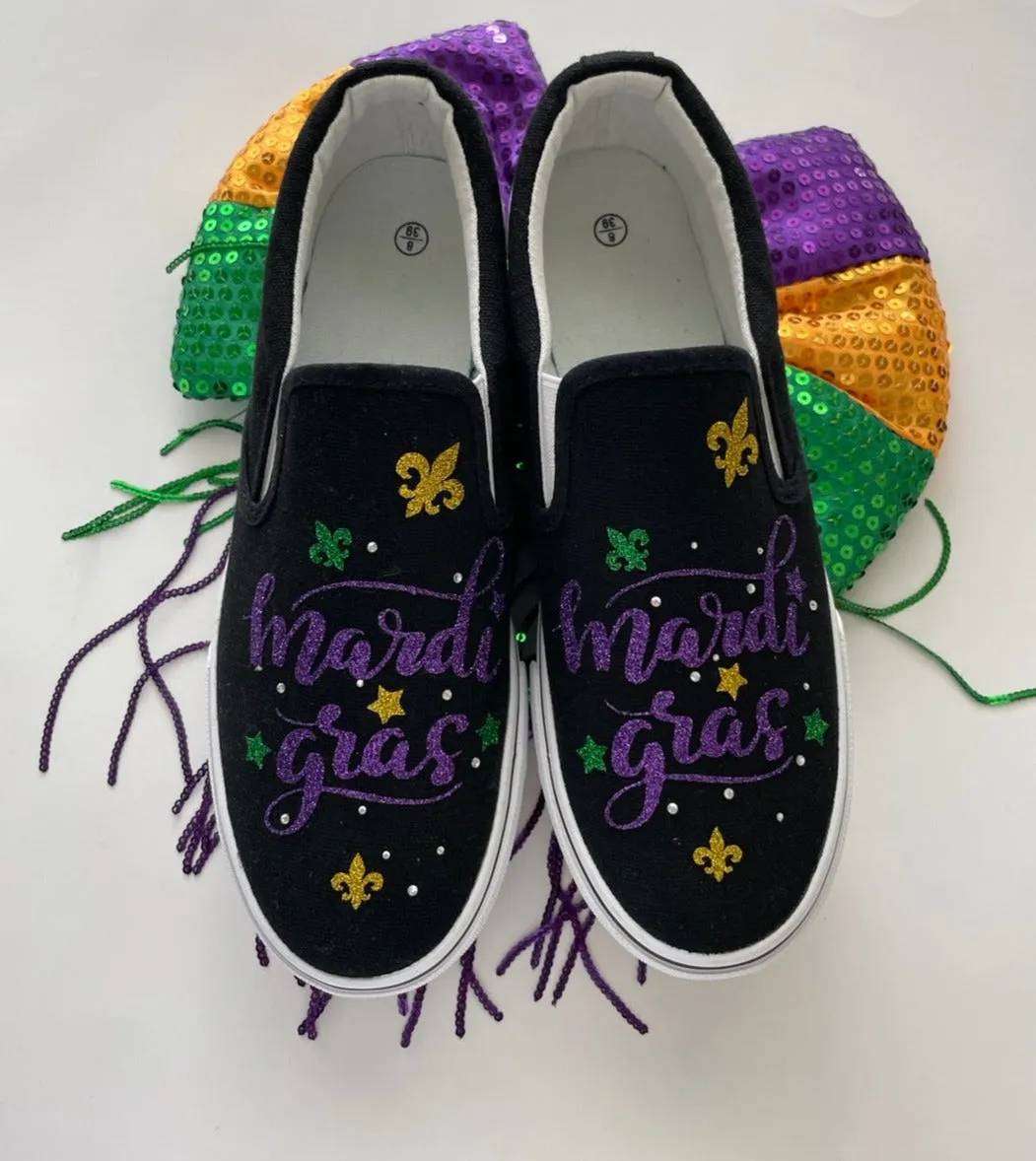 Mardi gras Rhinestone Sneakers/Mardi gras slip on shoes