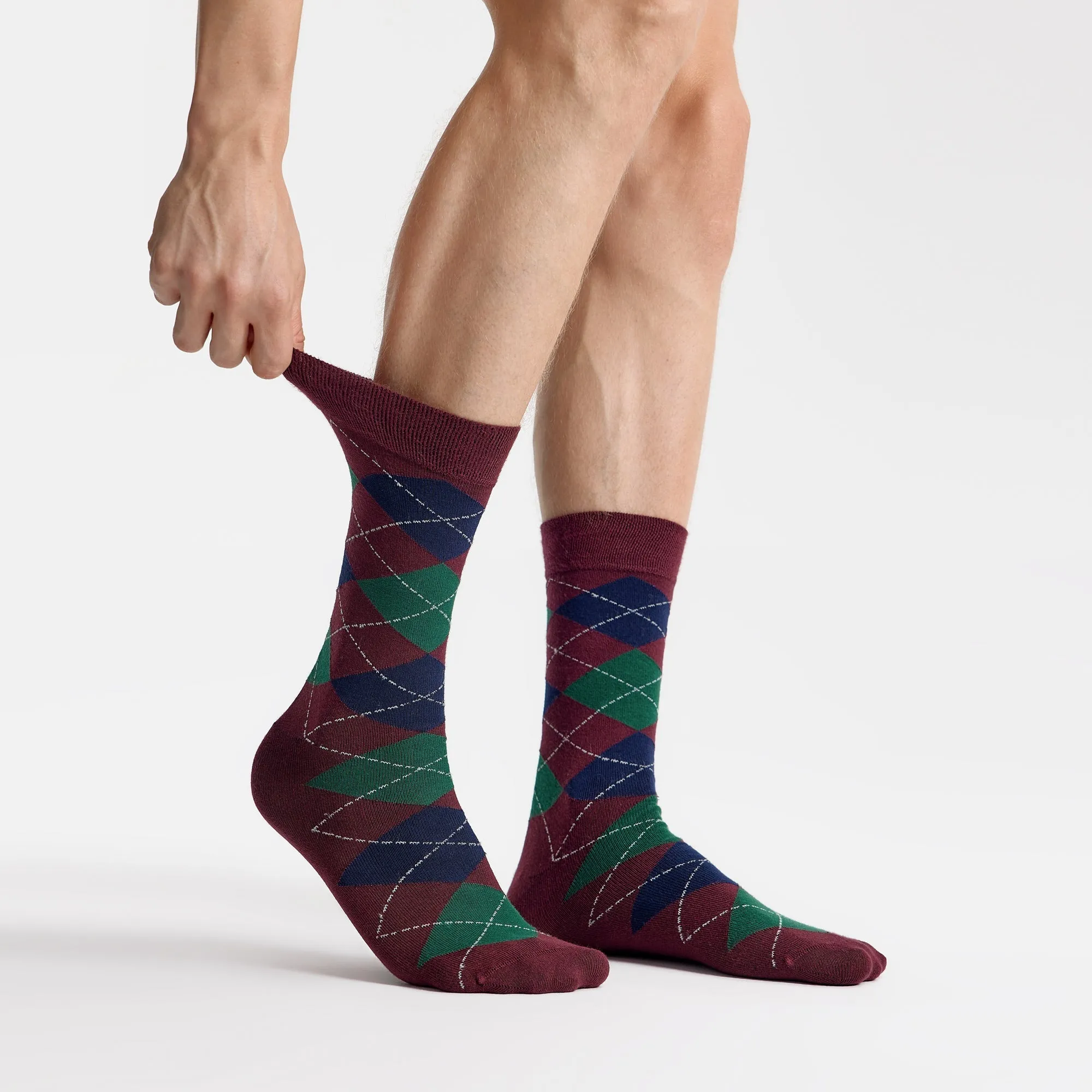 Men's Bamboo Dress Socks • Argyle Pack of 1/3/5 Pairs • Burgundy