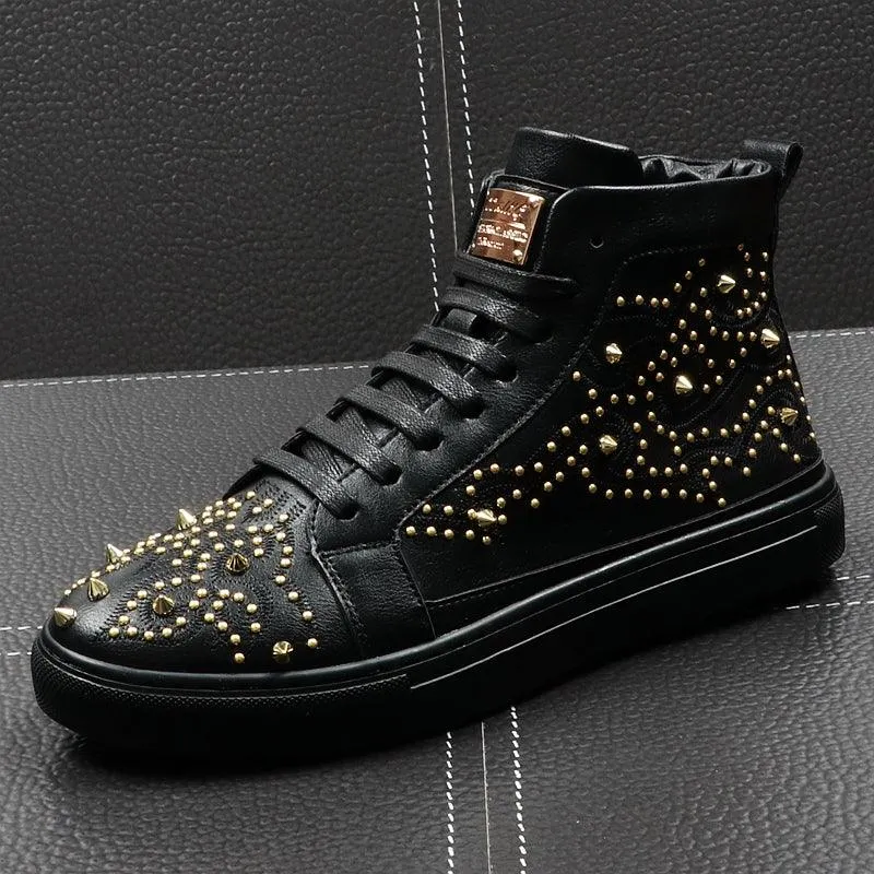 Men's High-Top Shoes Rivet Personality Hip-Hop Trendy Shoes