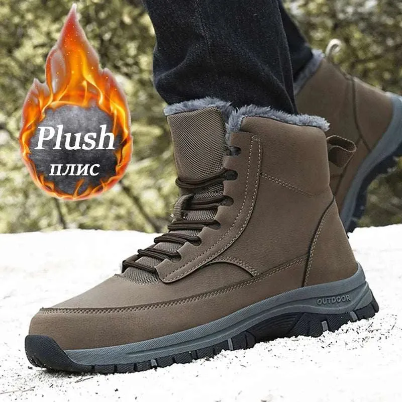 NeW Men Winter Snow Boots For Waterproof Leather Sneakers Super Warm Men's Boots Outdoor Male Hiking Boots Work Shoes Size 39-48