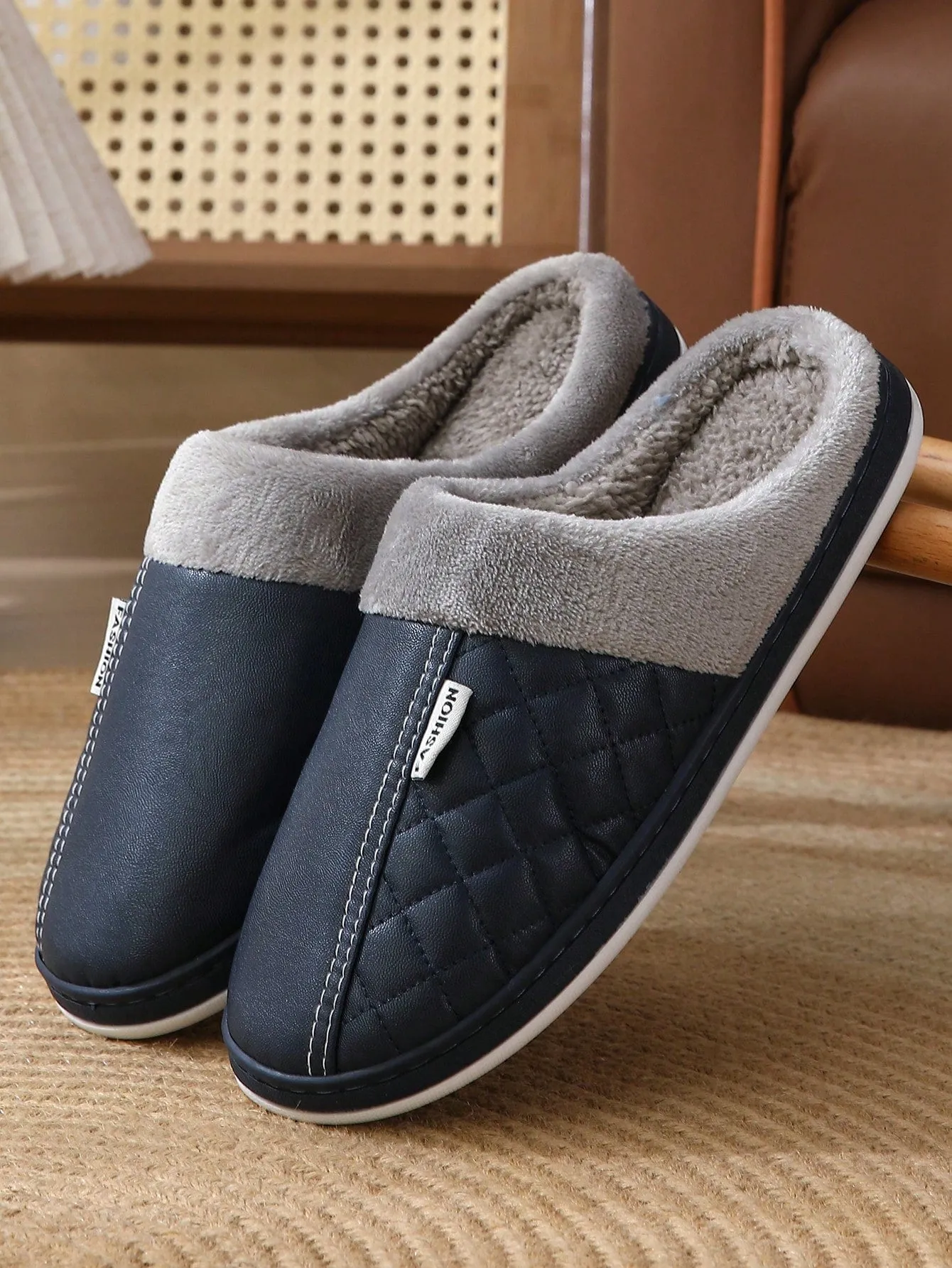 New PU Leather Waterproof Cotton Slippers For Women, Couples Autumn & Winter Indoor Soft Thickened Warm Slippers For Men Wholesale