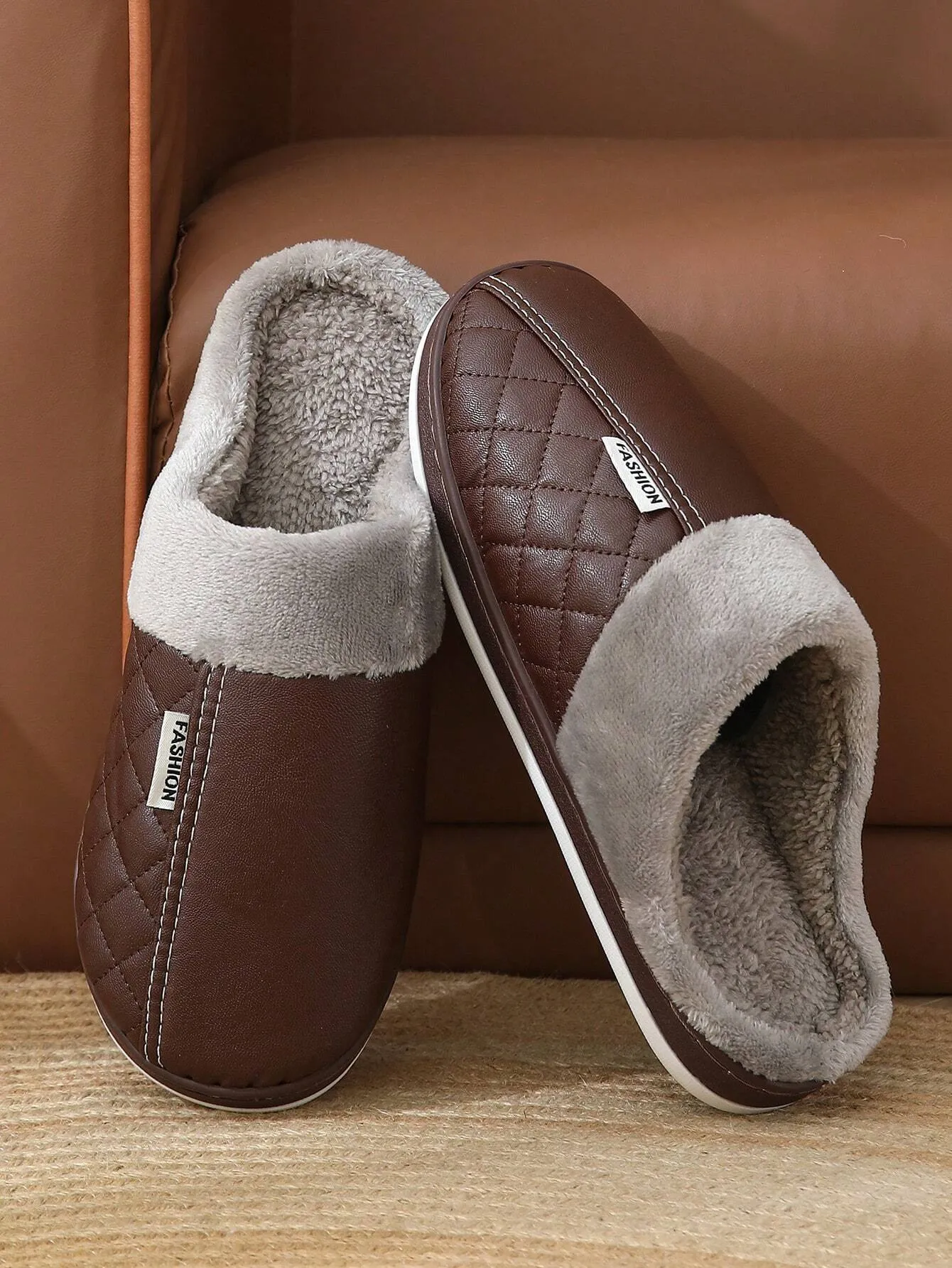 New PU Leather Waterproof Cotton Slippers For Women, Couples Autumn & Winter Indoor Soft Thickened Warm Slippers For Men Wholesale