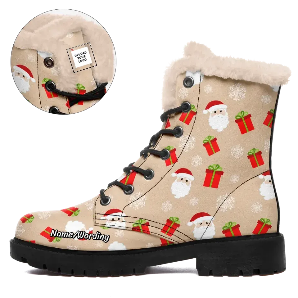 Personalized Santa Claus Boots, Custom  Cozy Holiday Winter Boots, Fur Lining Boots for Women and Men