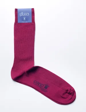 Ribbed Dress Socks in Mercerized Cotton - Berry