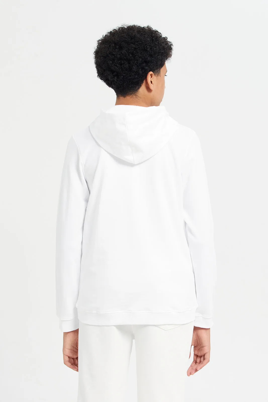 Senior Boys White Hooded Graphic Sweatshirt