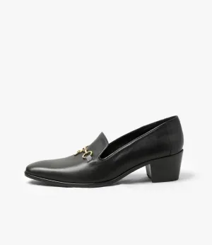 Tassel Bit Vamp Heeled Opera Shoe – Black Leather