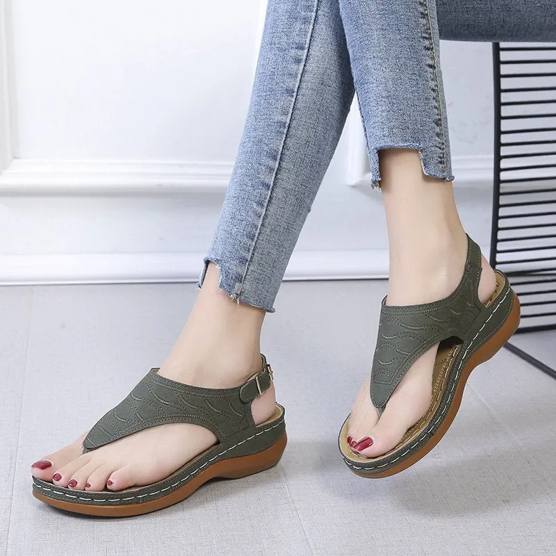 Toleet Graduation Gift Summer Women Strap Sandals Women's Flats Open Toe Solid Casual Shoes Rome Wedges Thong Sandals  Ladies Shoes